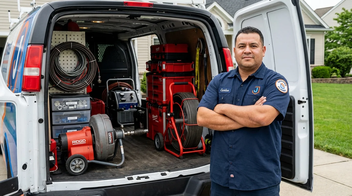 Professional drain cleaning equipment and Johns Plumbing LLC plumber in Van Vleck