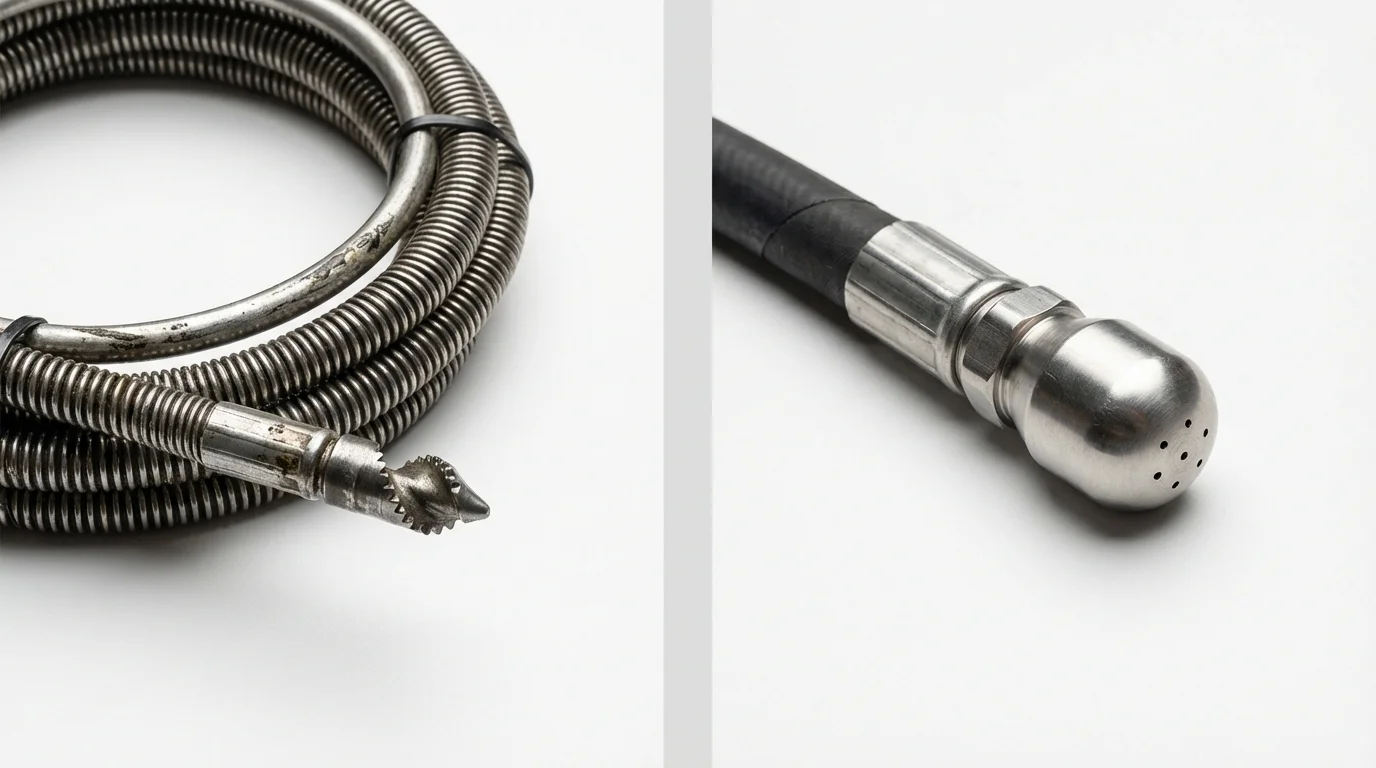Drain snake cable and hydro jetting nozzle used for drain cleaning in Van Vleck, TX