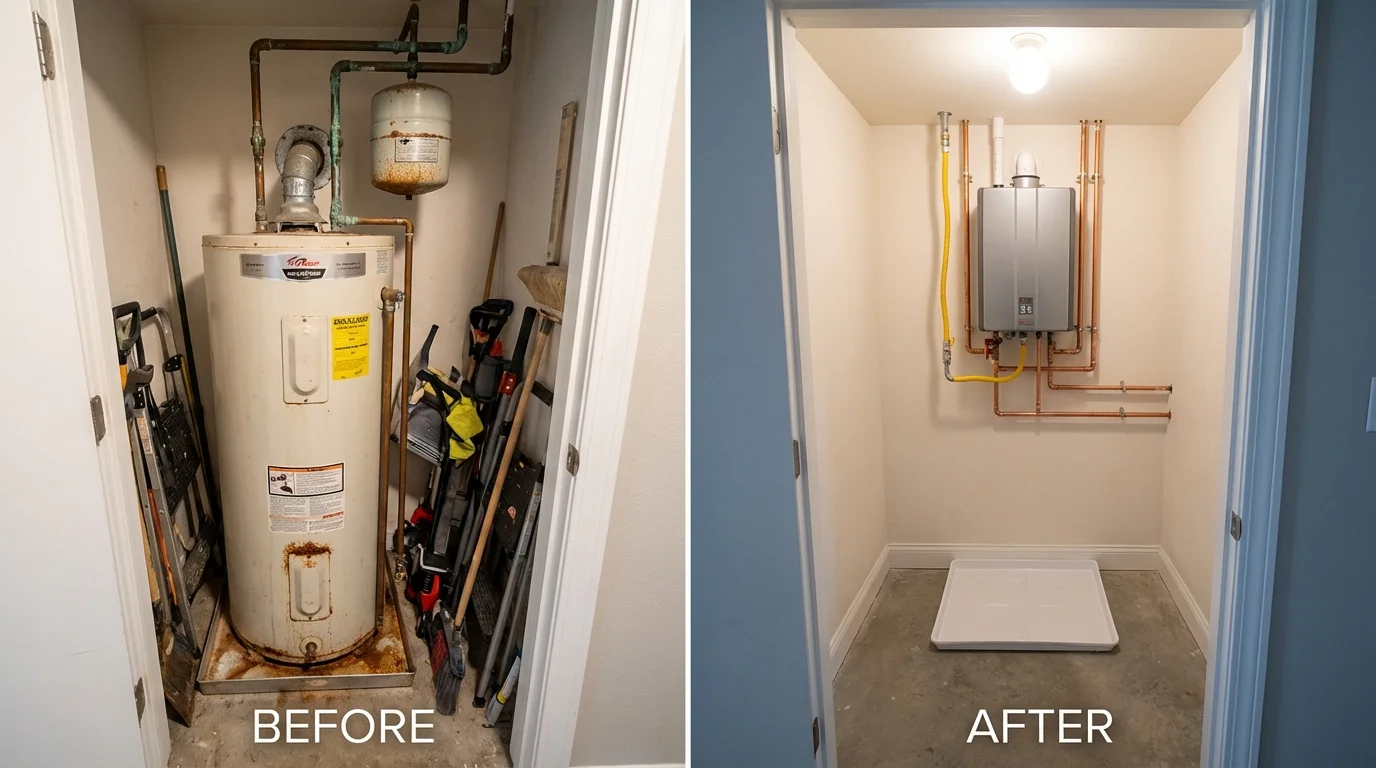 Tank water heater versus wall-mounted tankless unit comparison for Van Vleck, TX homeowners