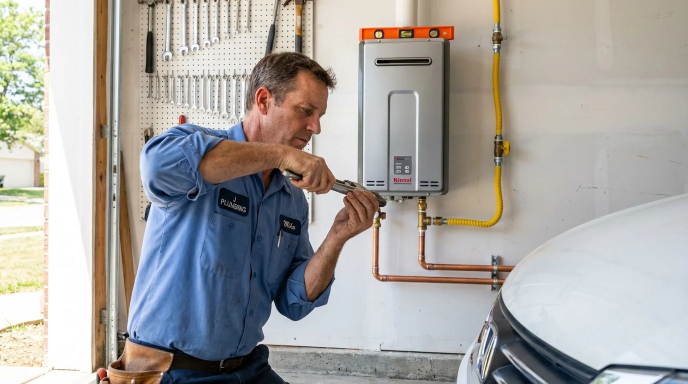 Tankless water heater installation by a Johns Plumbing LLC plumber in Van Vleck